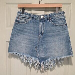 We The Free Distressed Blue Denim Mini Skirt